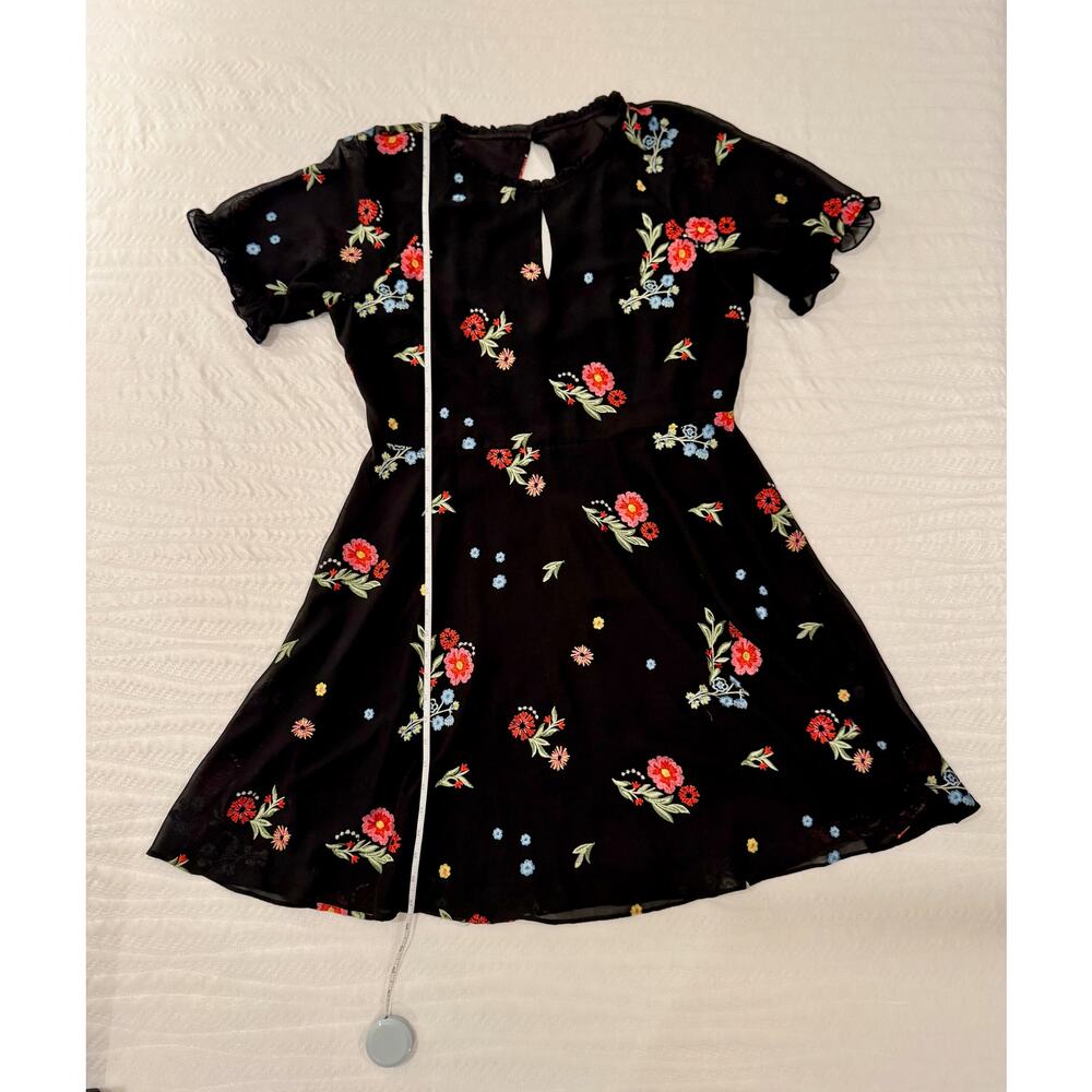 Kensie Black Embroidered Chiffon Dress Women's 16 Wedding Guest Party Graduation - Picture 3 of 16